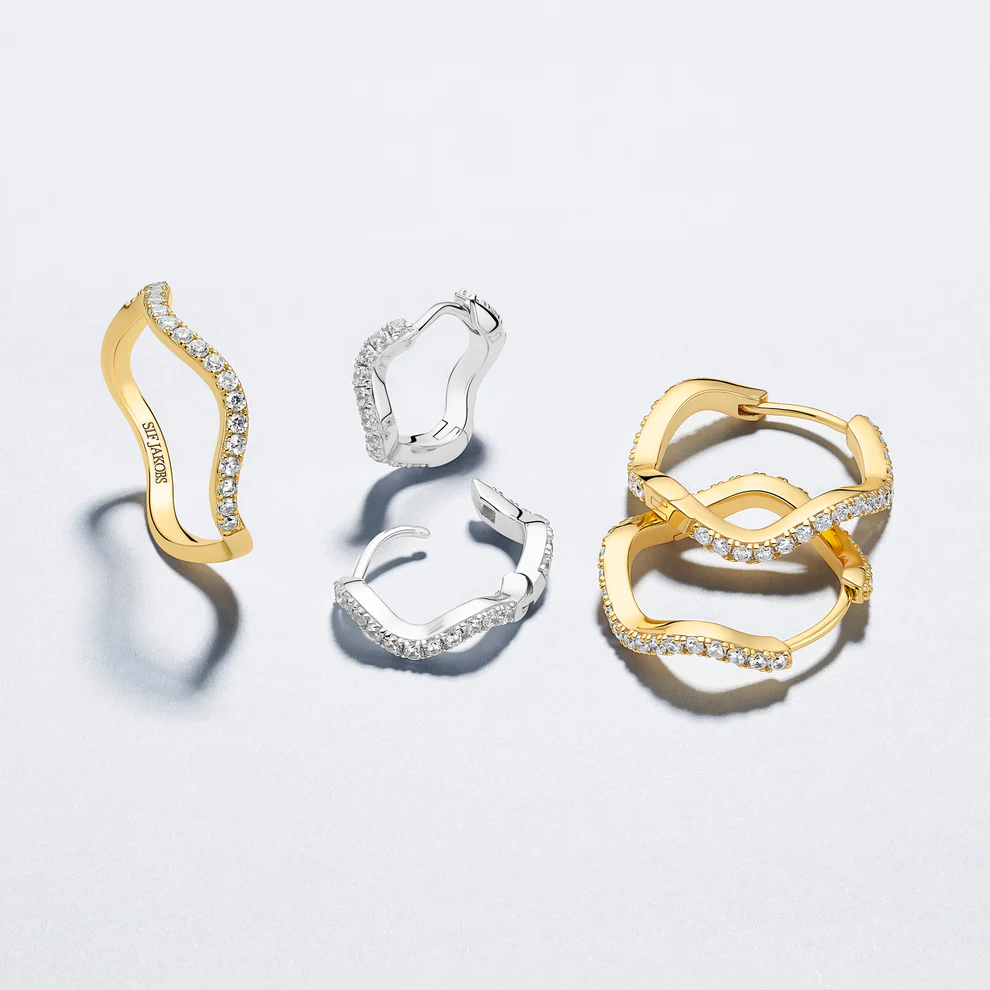 Oorbellen Sif Jakobs Ellera Waves model zilver en zilver gold-plated met zirkonia’s-4