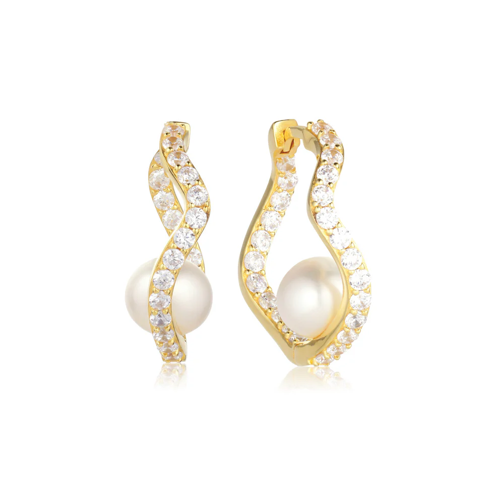 Oorbellen Sif Jakobs Ponza model zilver gold-plated met zirkonia’s en zoetwater parels-1