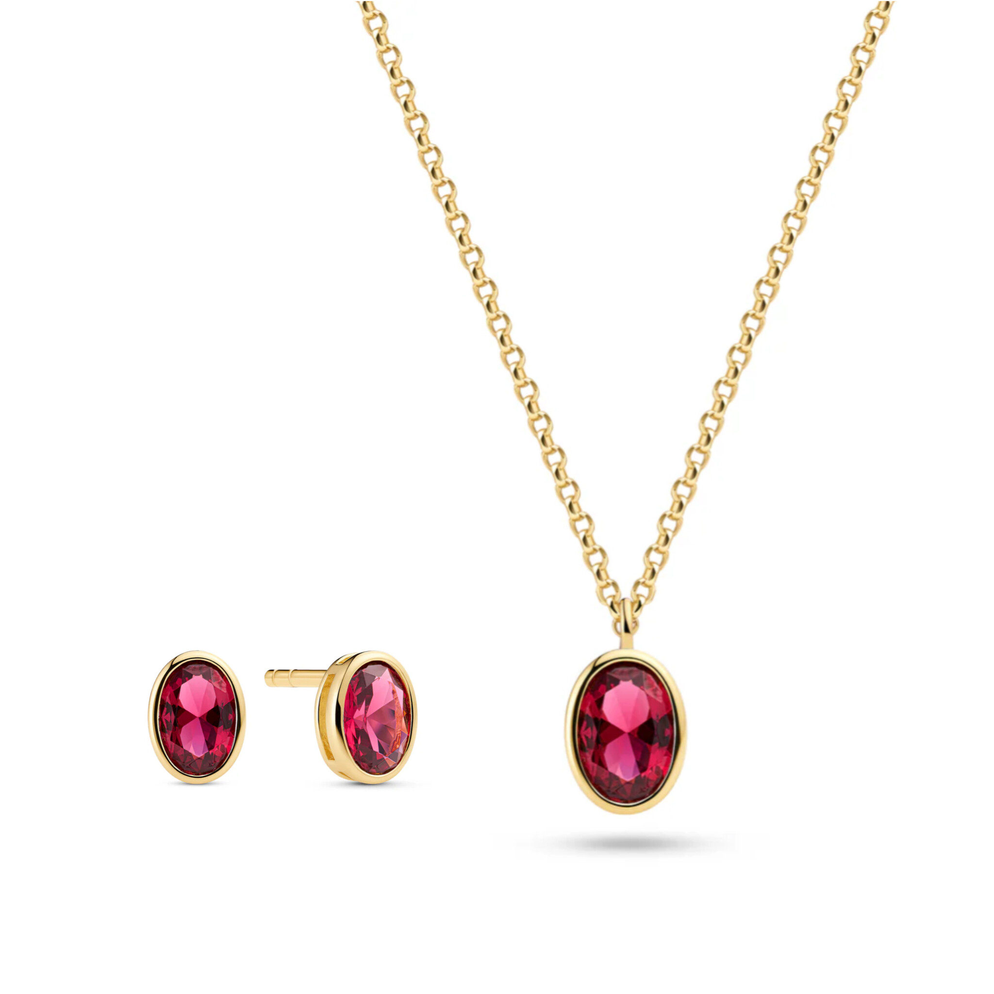 Set Sif Jakobs oorbellen en ketting Sardinian ovale model zilver gold-plated met roze zirkonia-1