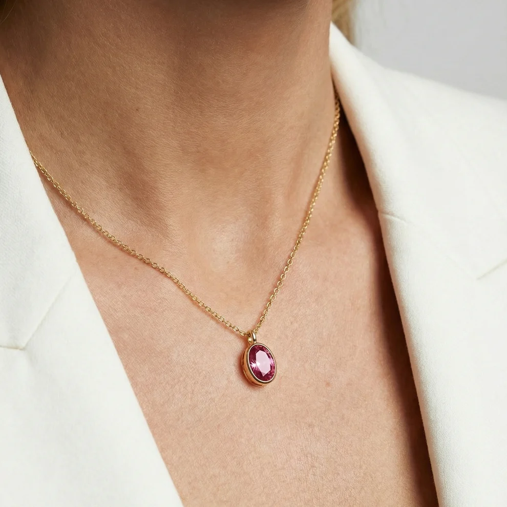 Set Sif Jakobs oorbellen en ketting Sardinian ovale model zilver gold-plated met roze zirkonia-2