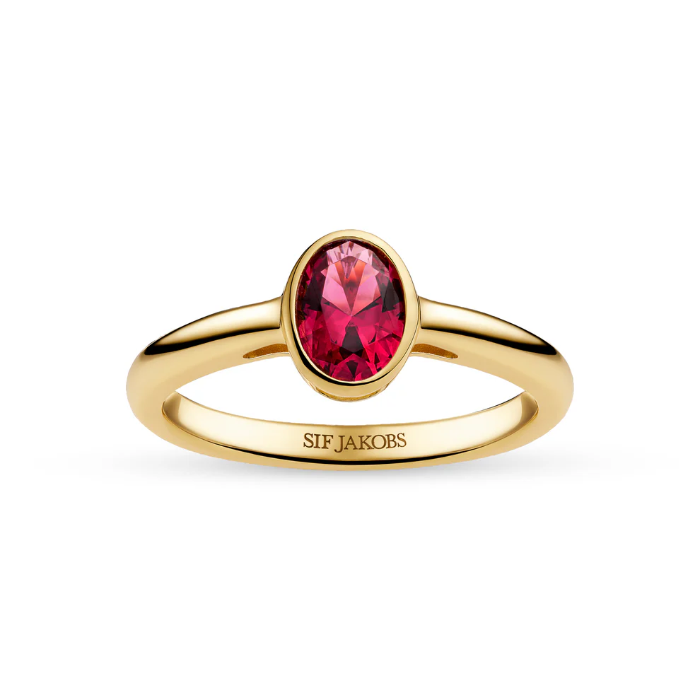 Ring Sif Jakobs Sardinian ovale model zilver gold-plated met roze zirkonia-1