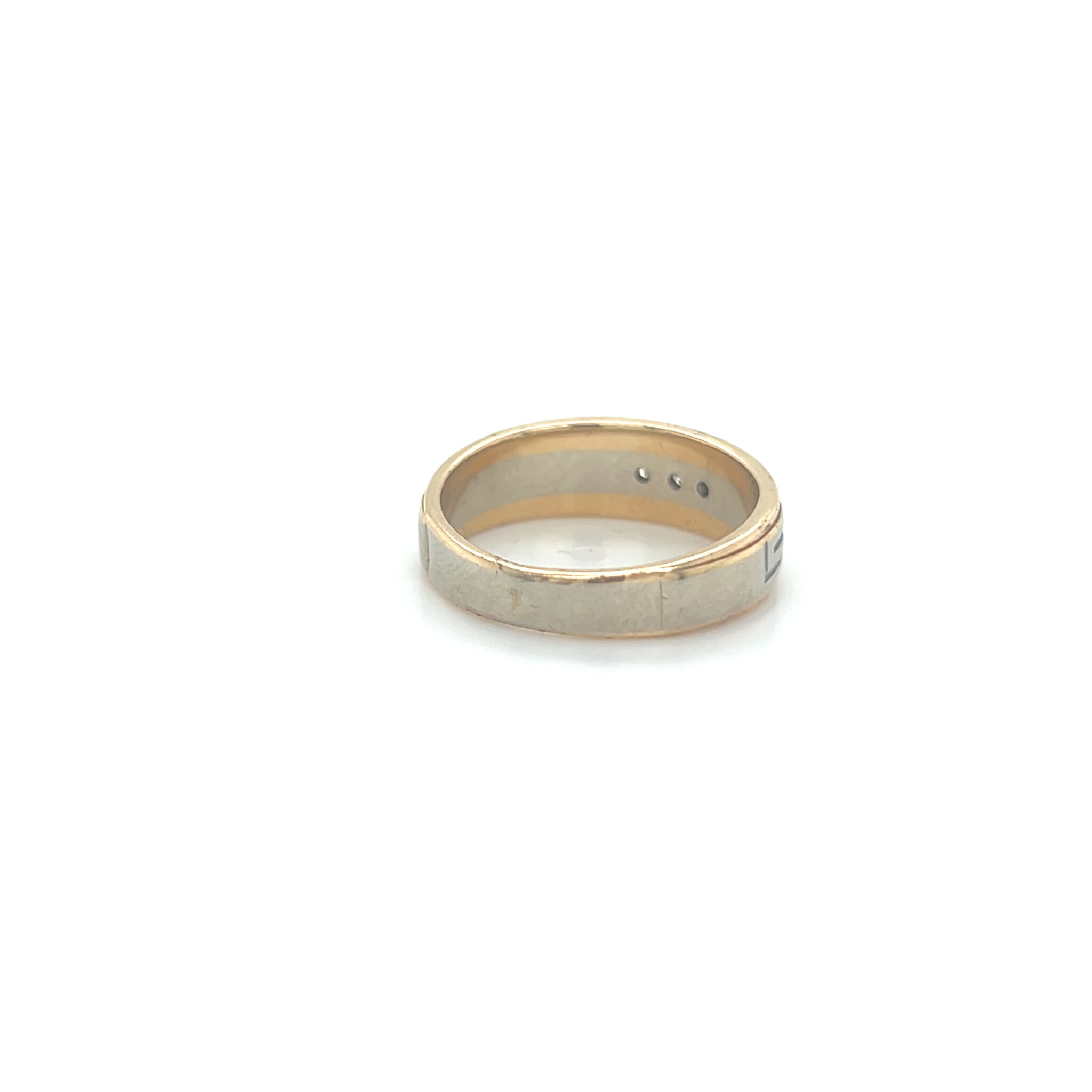 Ring geelgoud met witgoud meander en 3x diamant 0.02 ct-2