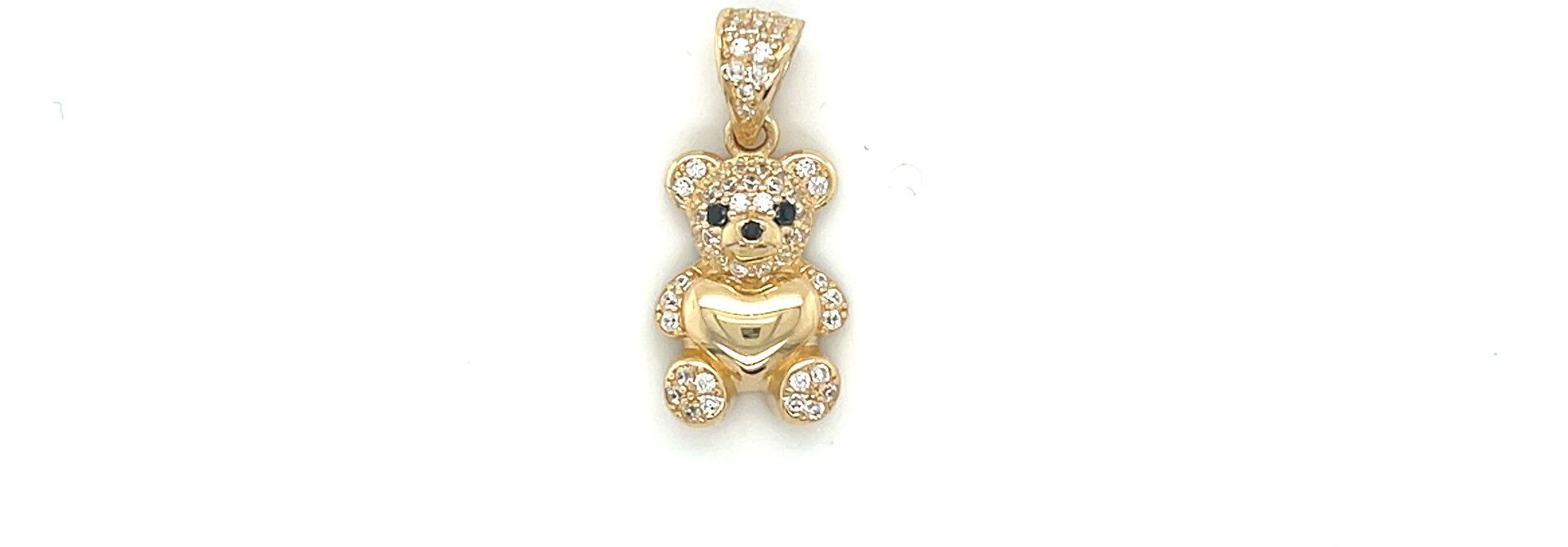 Hanger teddybeer met zirkonia stenen en hart op buik