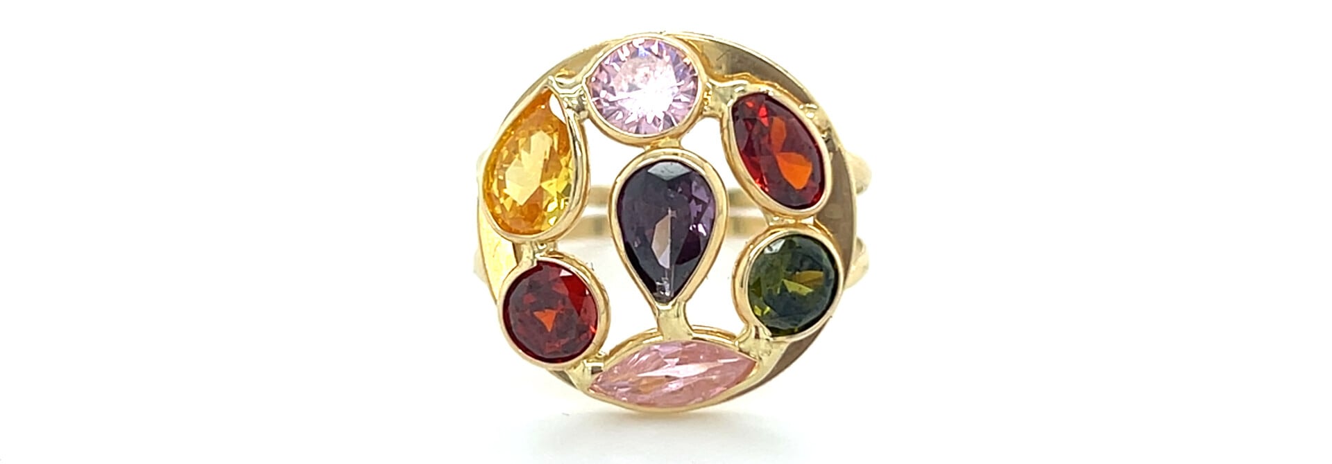 Ring ronde zetting met gekleurde zirkonia stenen