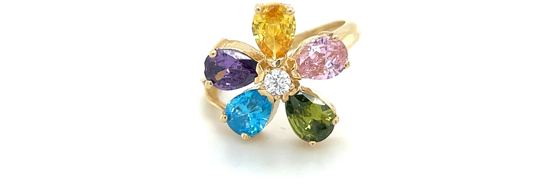Ring bloem vorm met gekleurde zirkonia stenen