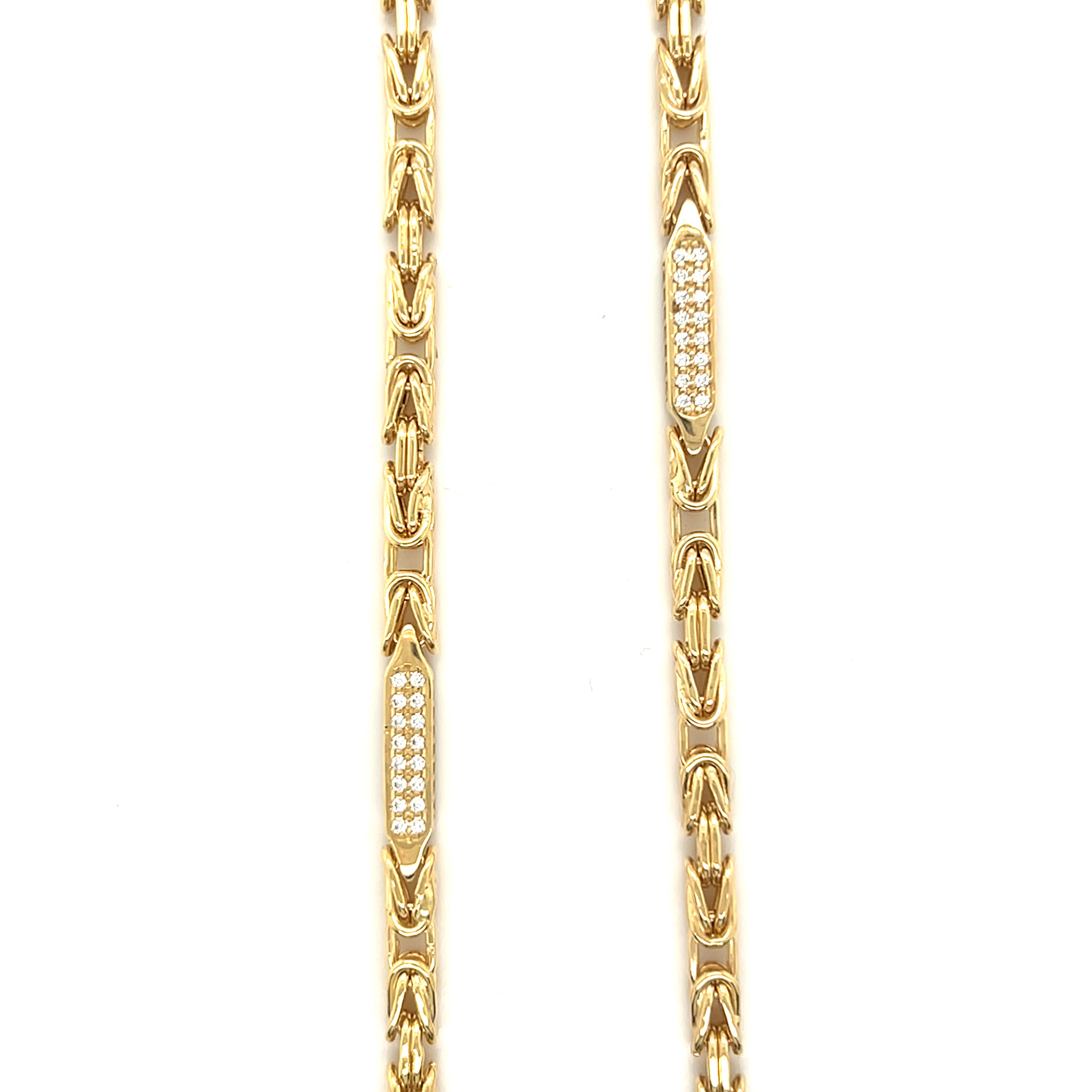Ketting koningschakel met geelgouden blokjes met zirkonia stenen-1