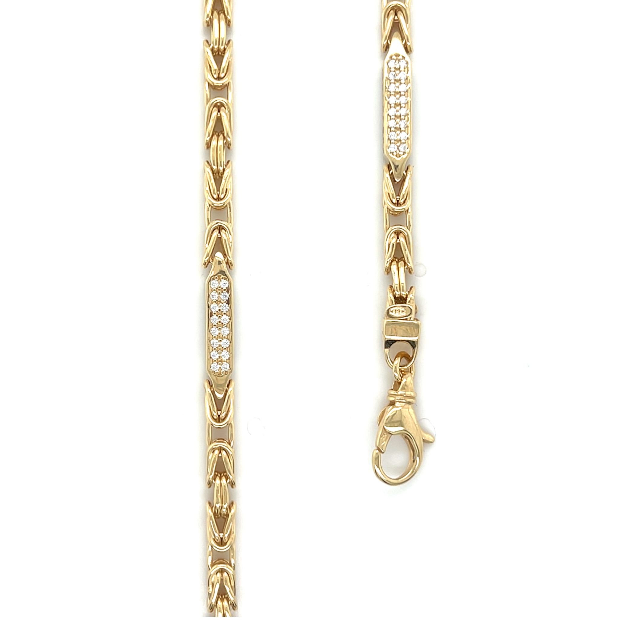 Ketting koningschakel met geelgouden blokjes met zirkonia stenen-2