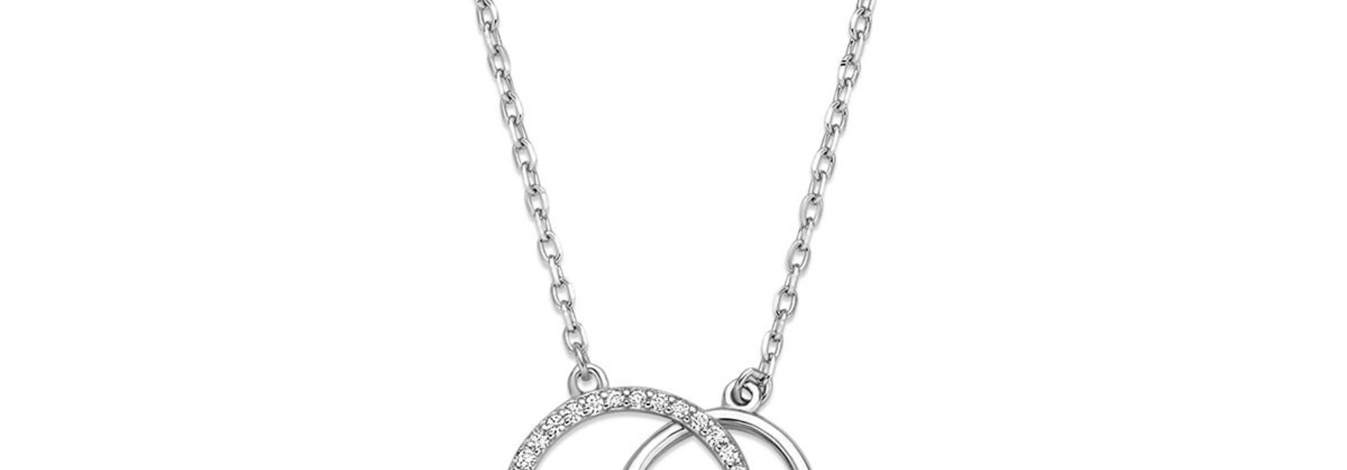 Ketting ankerschakel 2x rondjes met zirkonia