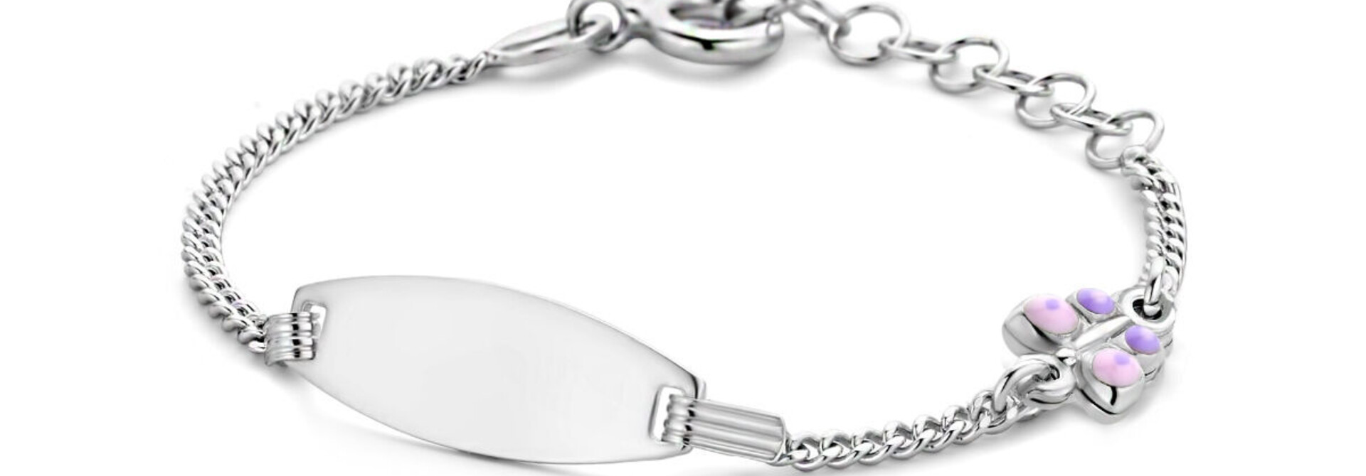 Armband met plaat en vlinder in gourmet schakel
