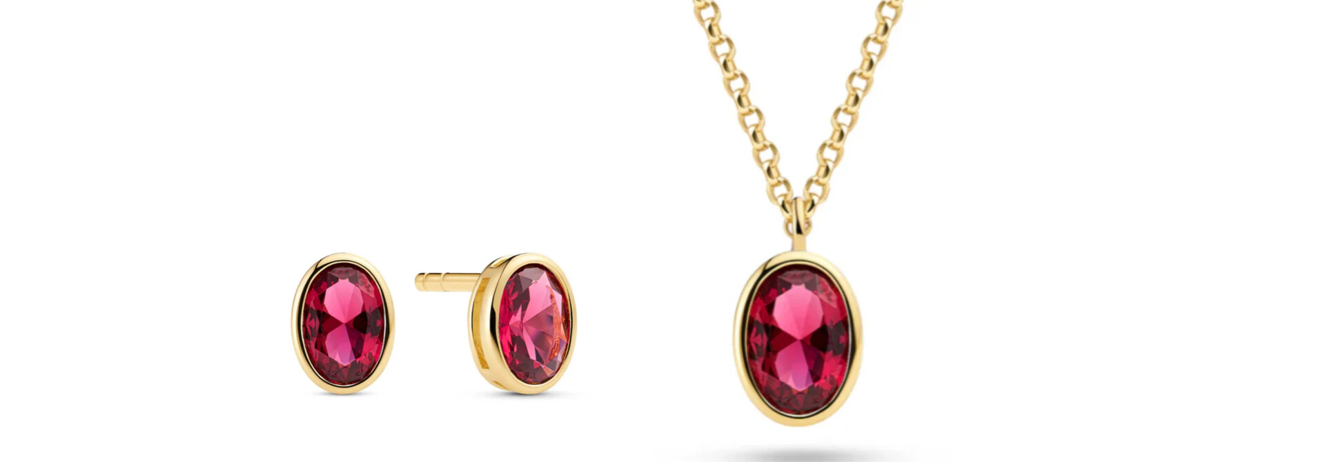 Set Sif Jakobs oorbellen en ketting Sardinian ovale model zilver gold-plated met roze zirkonia