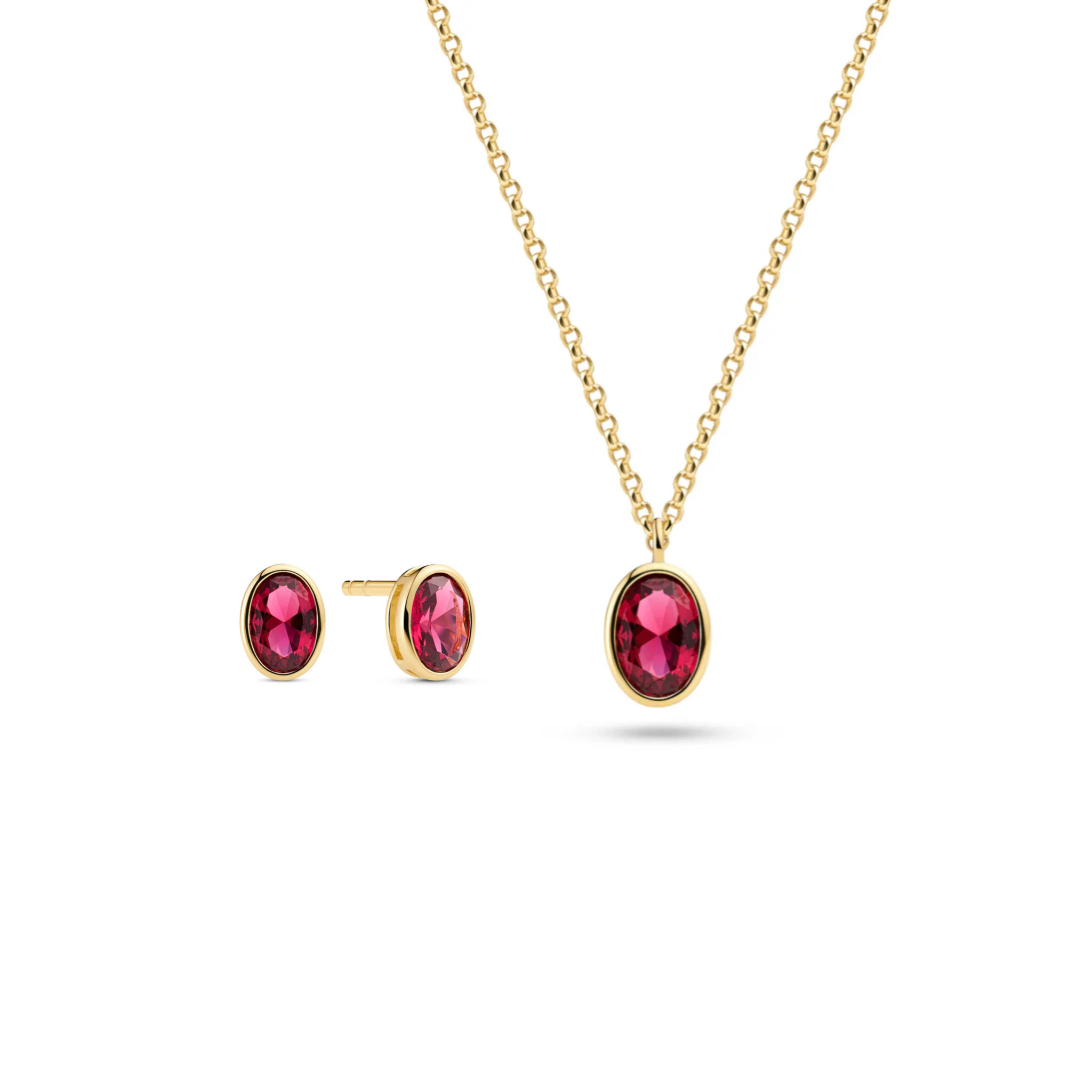 Set Sif Jakobs oorbellen en ketting Sardinian ovale model zilver gold-plated met roze zirkonia-1
