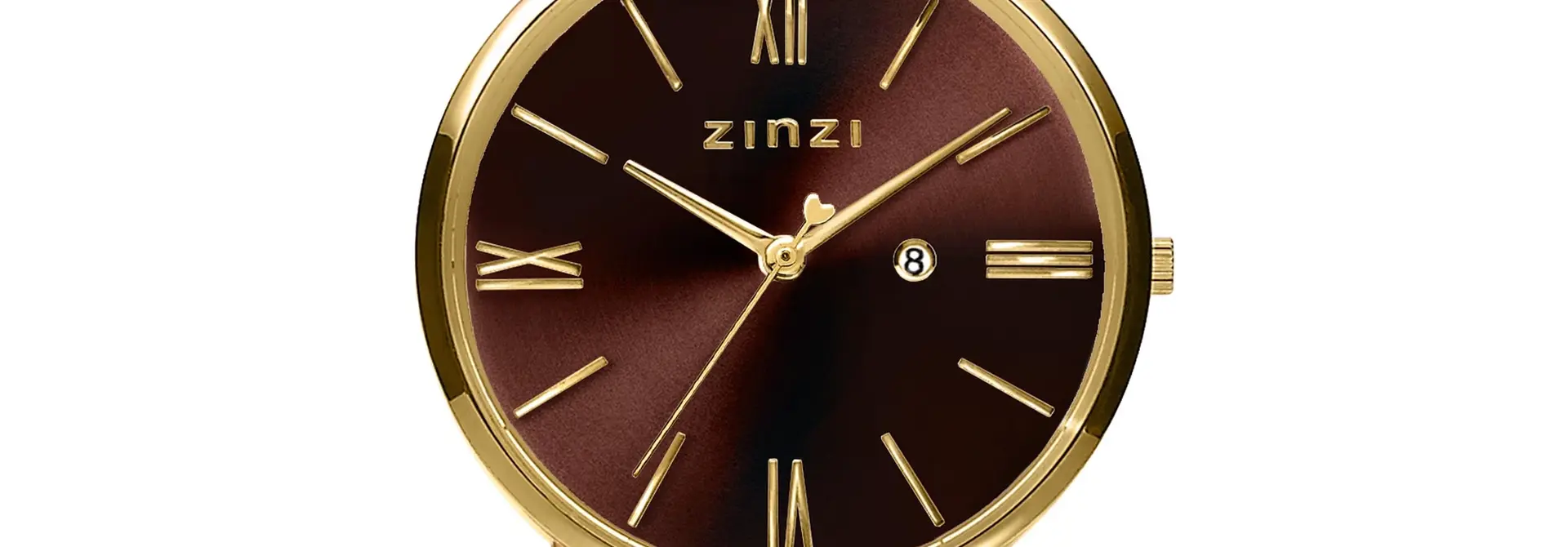 ZINZI Roman horloge 34mm goudkleurige wijzerplaat bruin/meshband