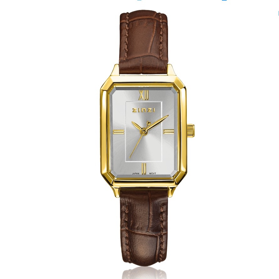 ZINZI Allure horloge 30mm goudkleurige/wijzerplaat zilver/bruine band-1