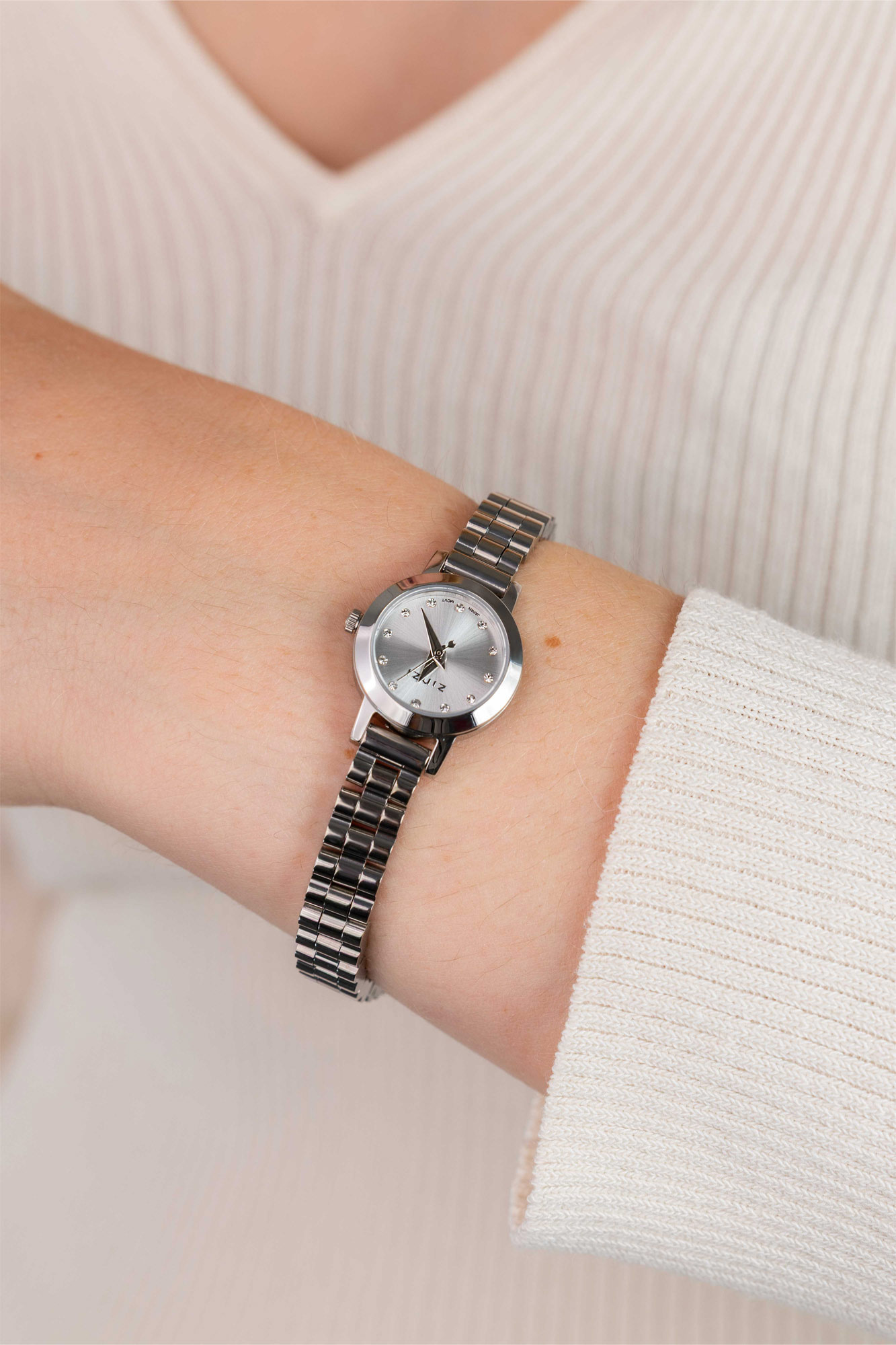ZINZI Etoile horloge 20mm zilv.wijzerplaat, witte zirkonia, stalen band-2