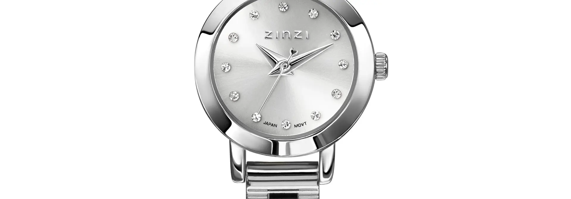 ZINZI Etoile horloge 20mm zilv.wijzerplaat, witte zirkonia, stalen band