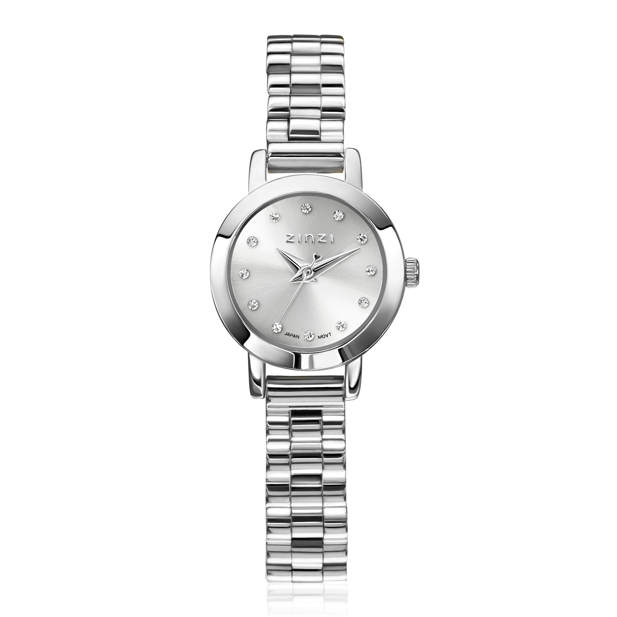 ZINZI Etoile horloge 20mm zilv.wijzerplaat, witte zirkonia, stalen band-1