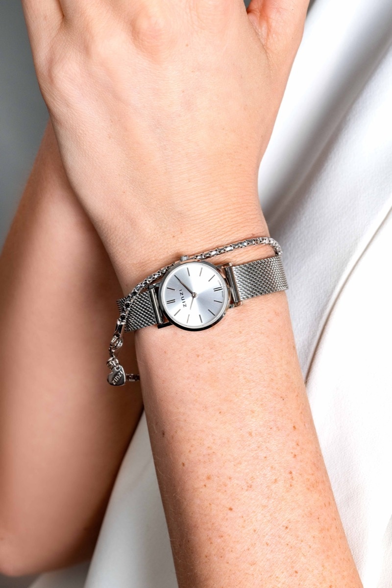 ZINZI horloge Mini rond zilverkleurige wijzerplaat zilver/mesh band-2