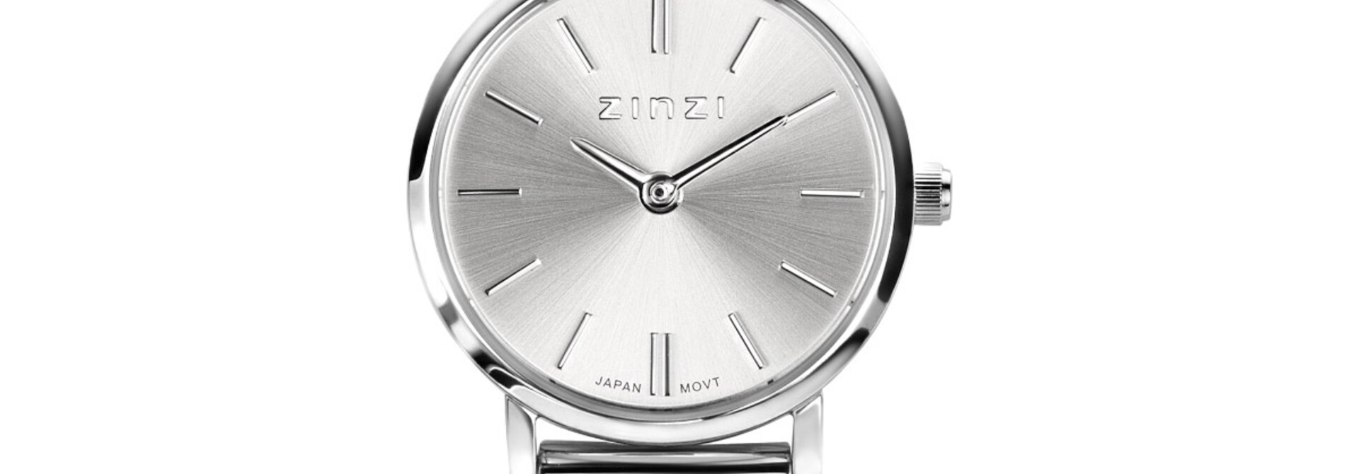 ZINZI horloge Mini rond zilverkleurige wijzerplaat zilver/mesh band