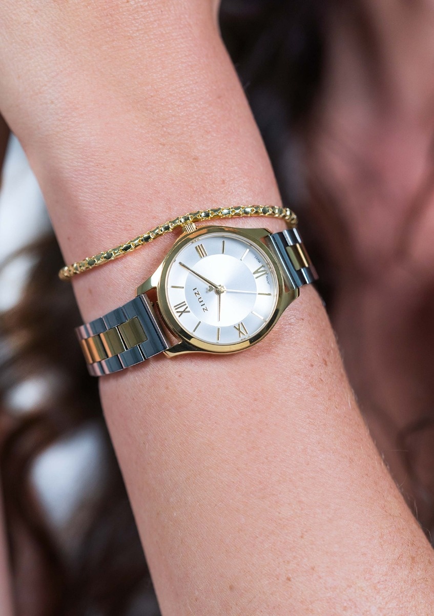 ZINZI Classy Mini 30mm zilv.wijzerplaatgg kast/bicolorband-2