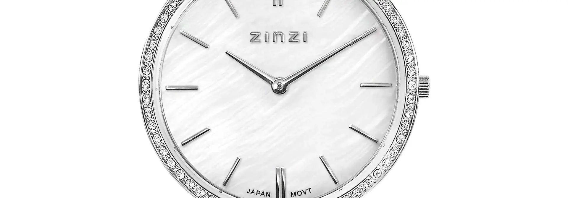 ZINZI horloge Grace parelmoerw.plaatzirkoniarand stalen meshband