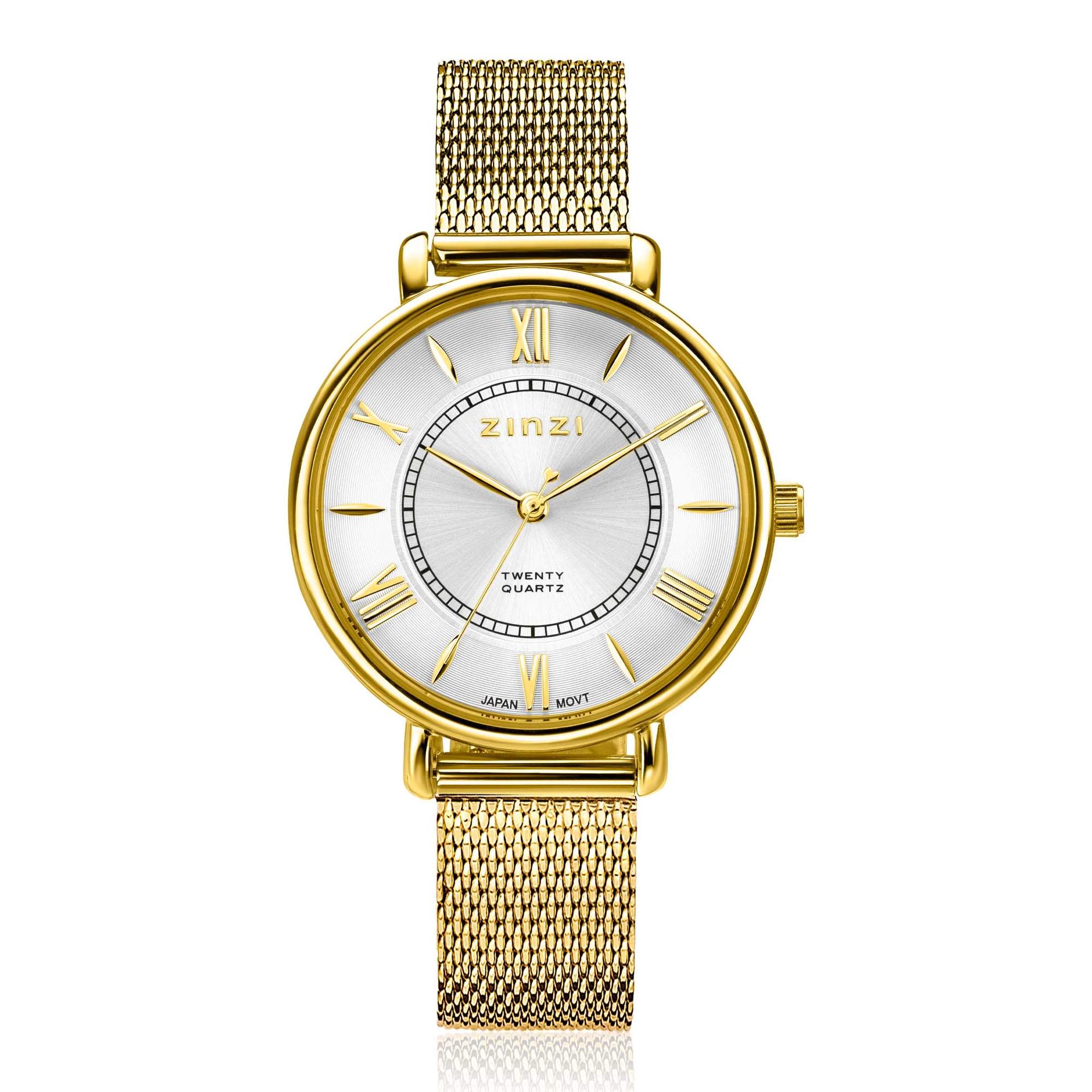 ZINZI horloge 34mm zilv.wijzerplaat gg. kast en mesh band-1