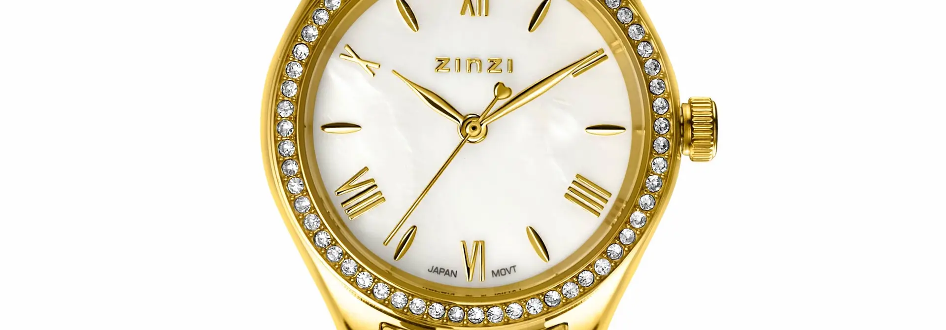 ZINZI horloge parelmoer wijzerplaatgoudkl.st band 32mm m.zirkonia