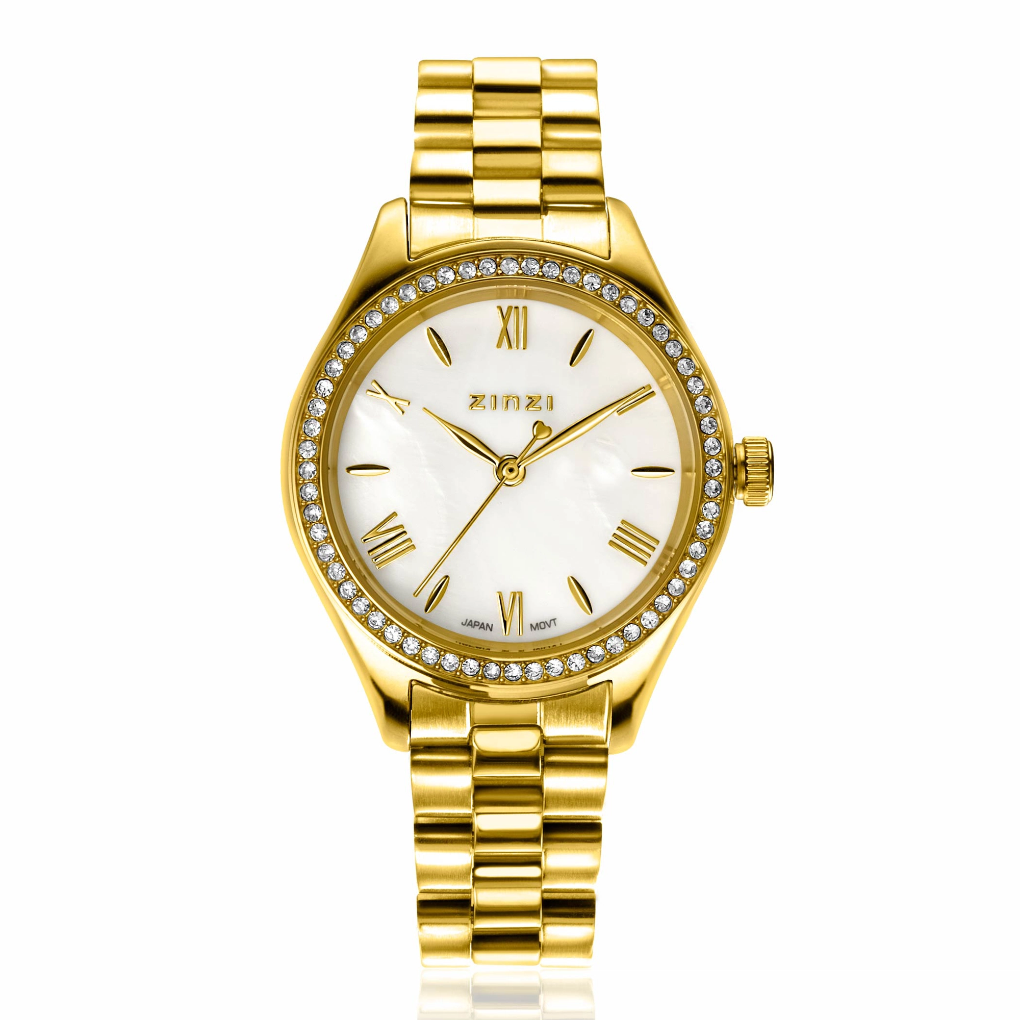 ZINZI horloge parelmoer wijzerplaatgoudkl.st band 32mm m.zirkonia-1