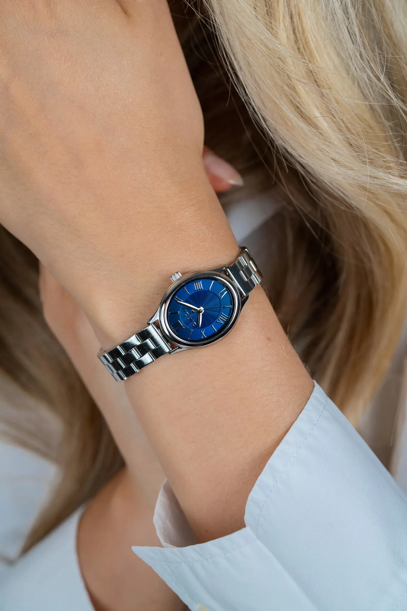 ZINZI Ovale horloge 26mm blauwe wijzerplaataat stalen band-2