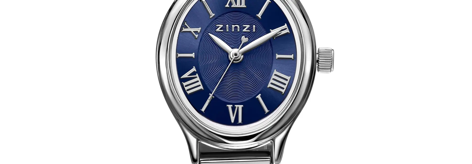 ZINZI Ovale horloge 26mm blauwe wijzerplaataat stalen band