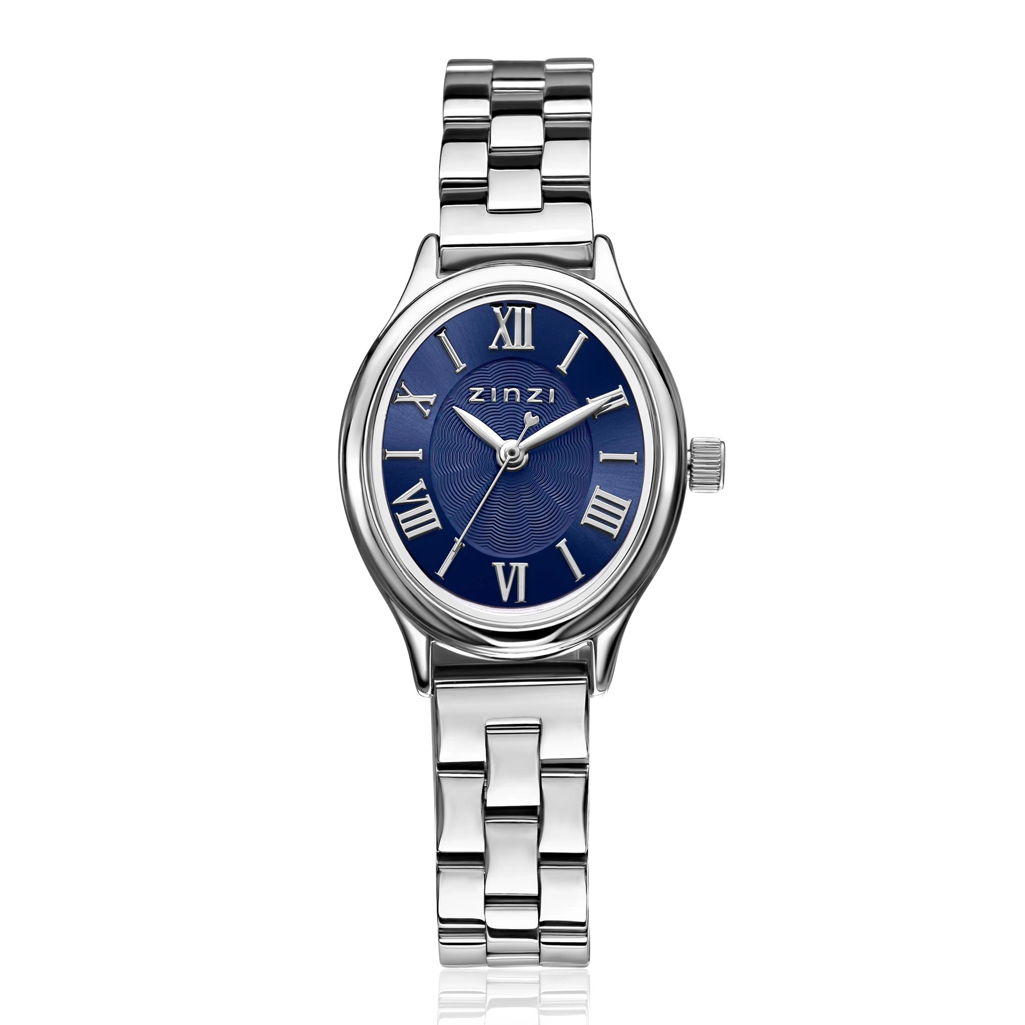 ZINZI Ovale horloge 26mm blauwe wijzerplaataat stalen band-1
