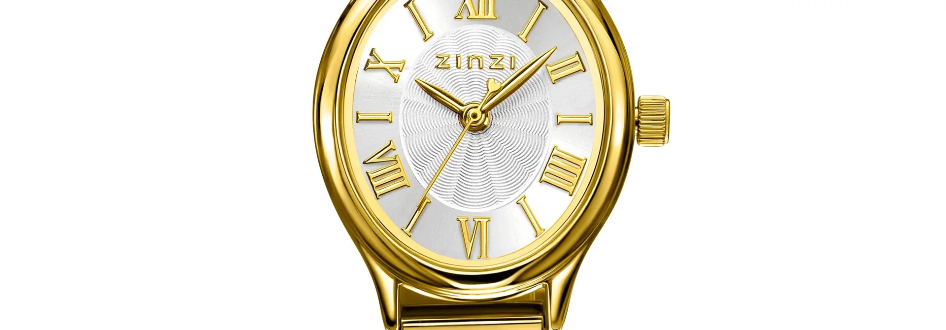 ZINZI Ovale horloge 26mm zilverkleurigewijzerplaataat, goudkleurigeband