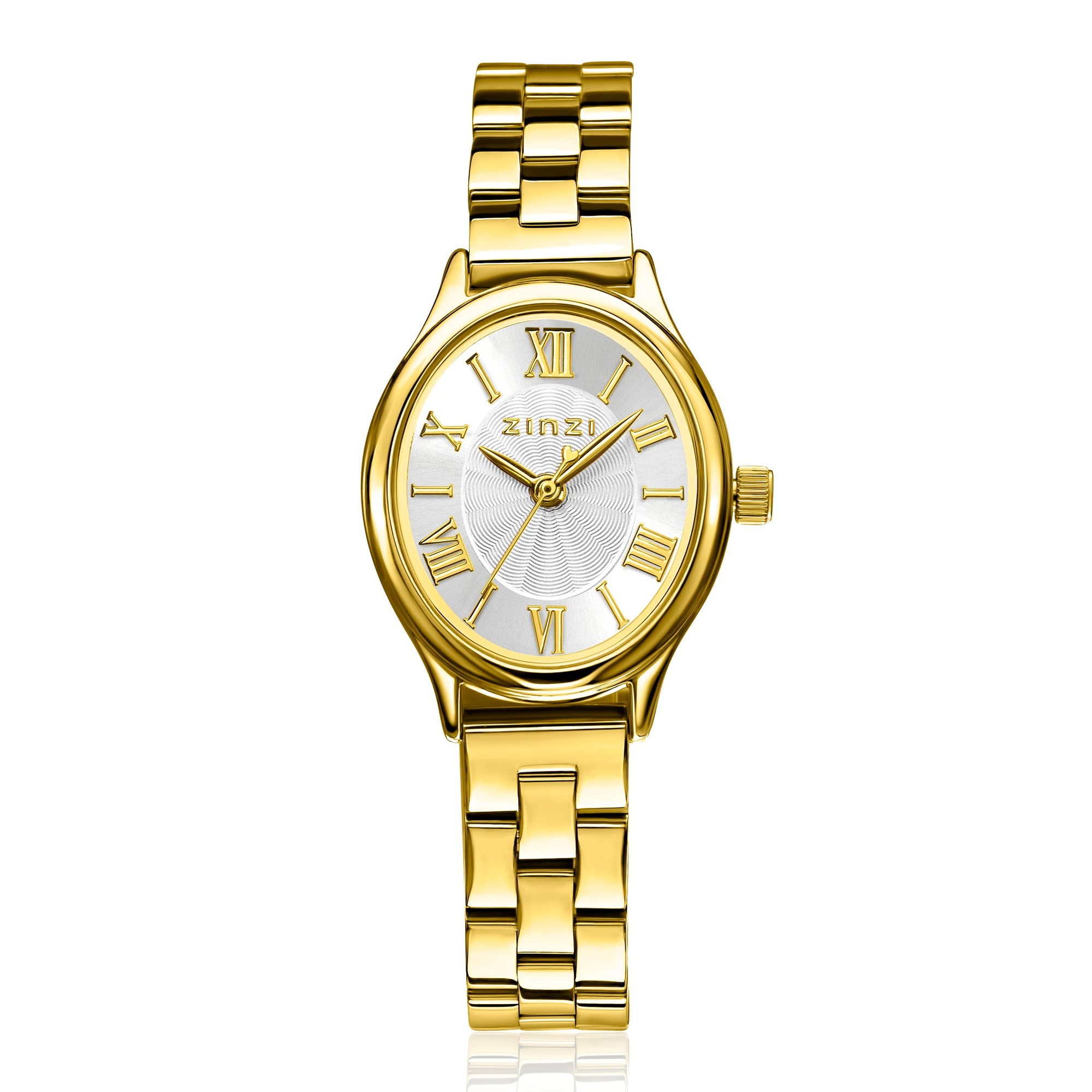 ZINZI Ovale horloge 26mm zilverkleurigewijzerplaataat, goudkleurigeband-1