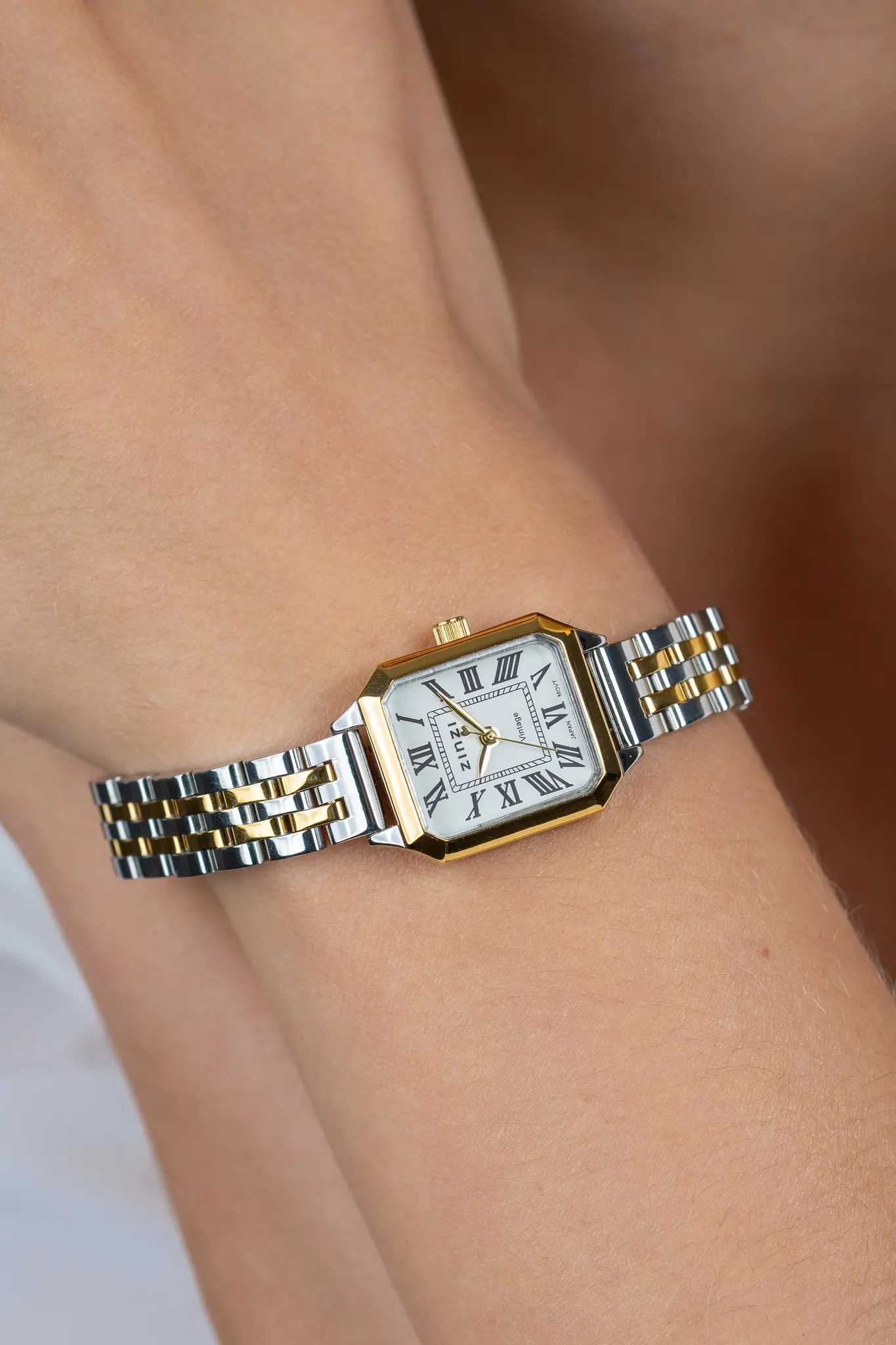 ZINZI Vintage horloge 24mm witte wijzerplaataat bicolor stalen band-2