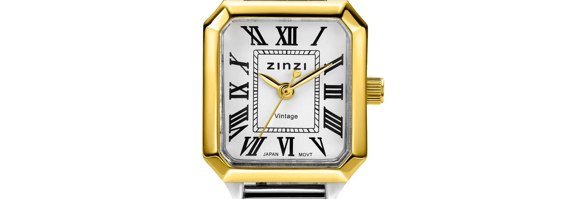 ZINZI Vintage horloge 24mm witte wijzerplaataat bicolor stalen band