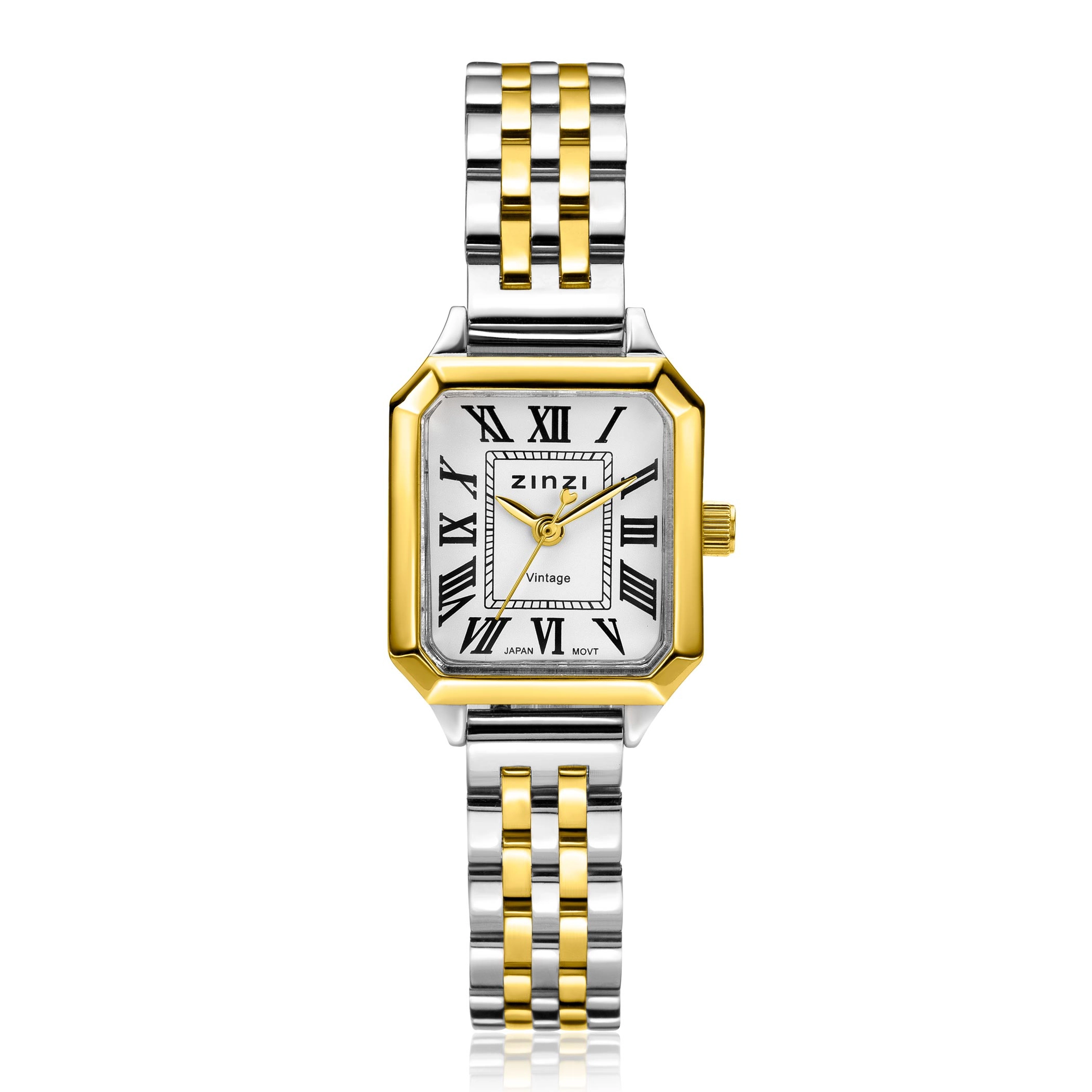 ZINZI Vintage horloge 24mm witte wijzerplaataat bicolor stalen band-1