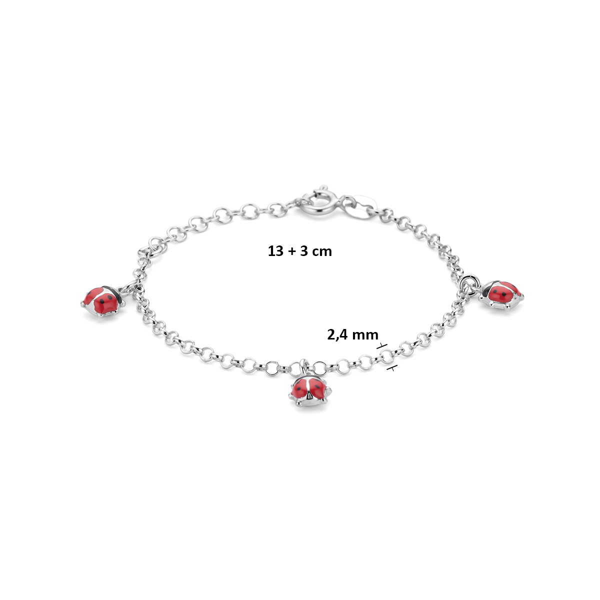 Zilveren Armband Emaille Lieveheersbeestjes 13 + 3 cm-2