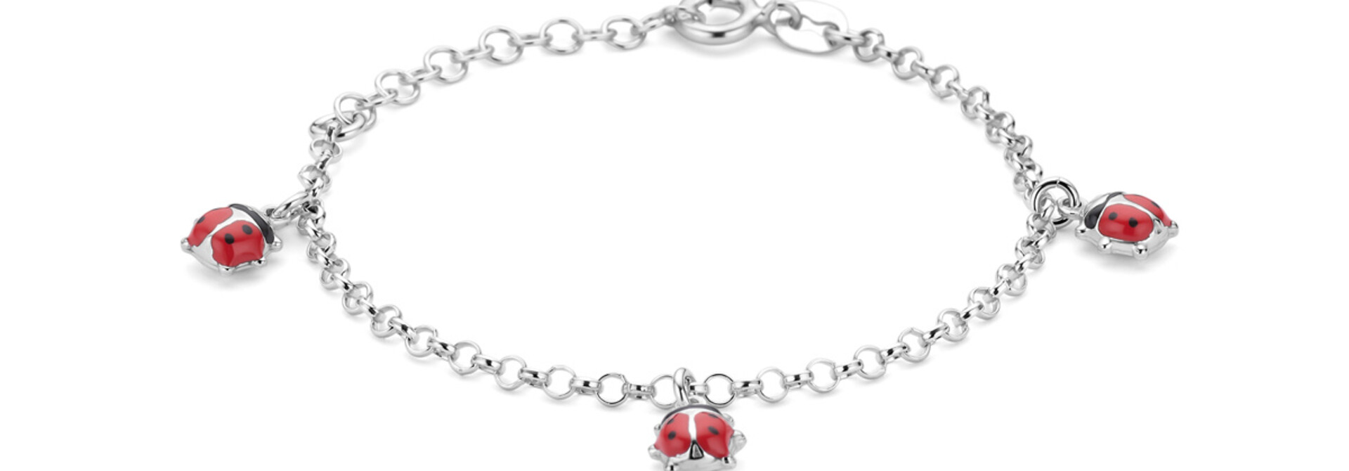 Zilveren Armband Emaille Lieveheersbeestjes 13 + 3 cm