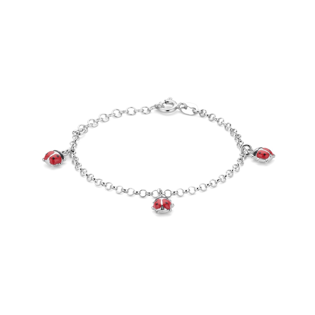 Zilveren Armband Emaille Lieveheersbeestjes 13 + 3 cm-1