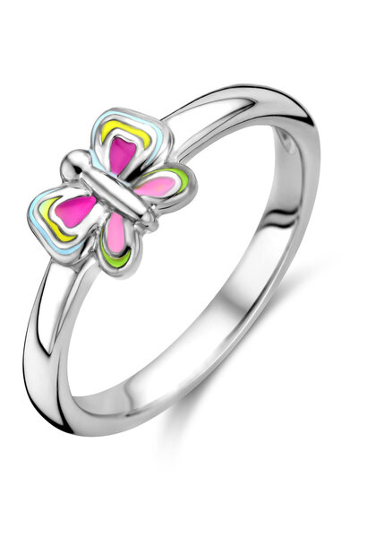 Zilveren Ring Vlinder Emaille Maat 14