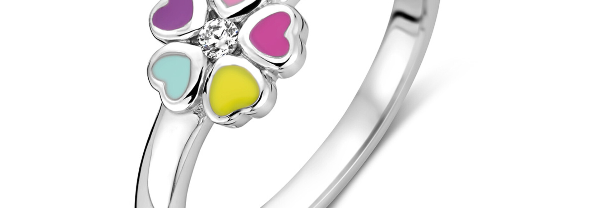 Zilveren Ring Bloem Emaille Zirkonia Maat 47