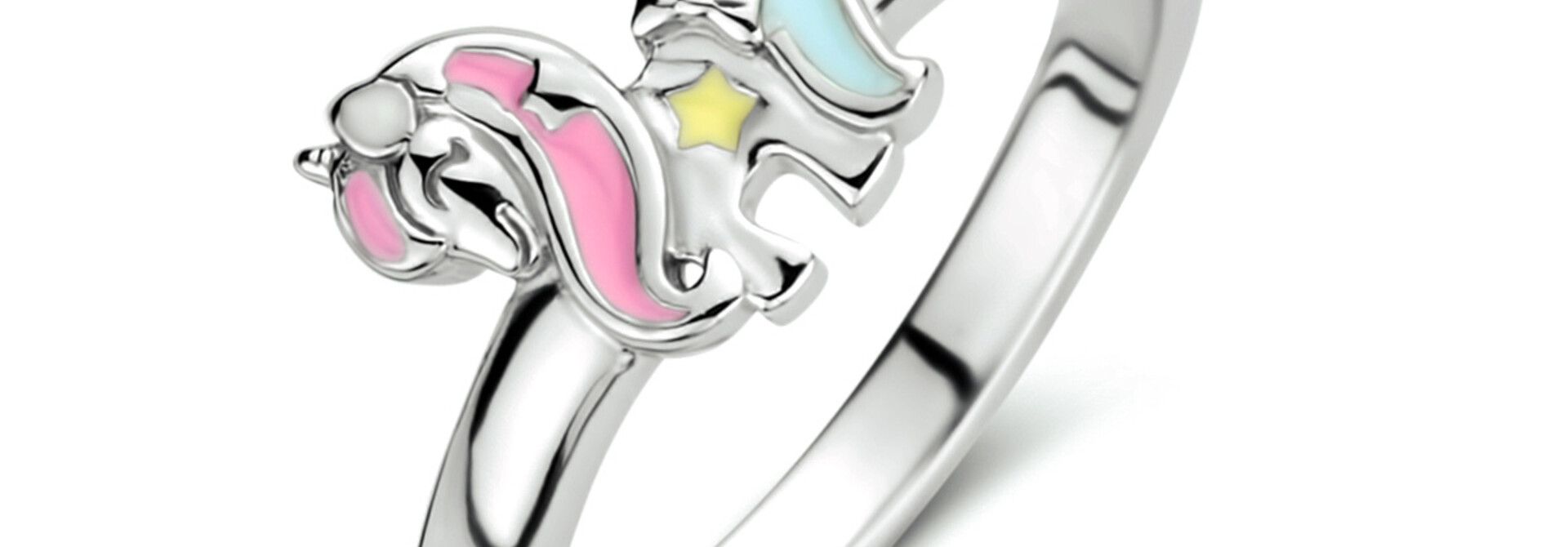 Zilveren Ring Emaille Eenhoorn Maat 41