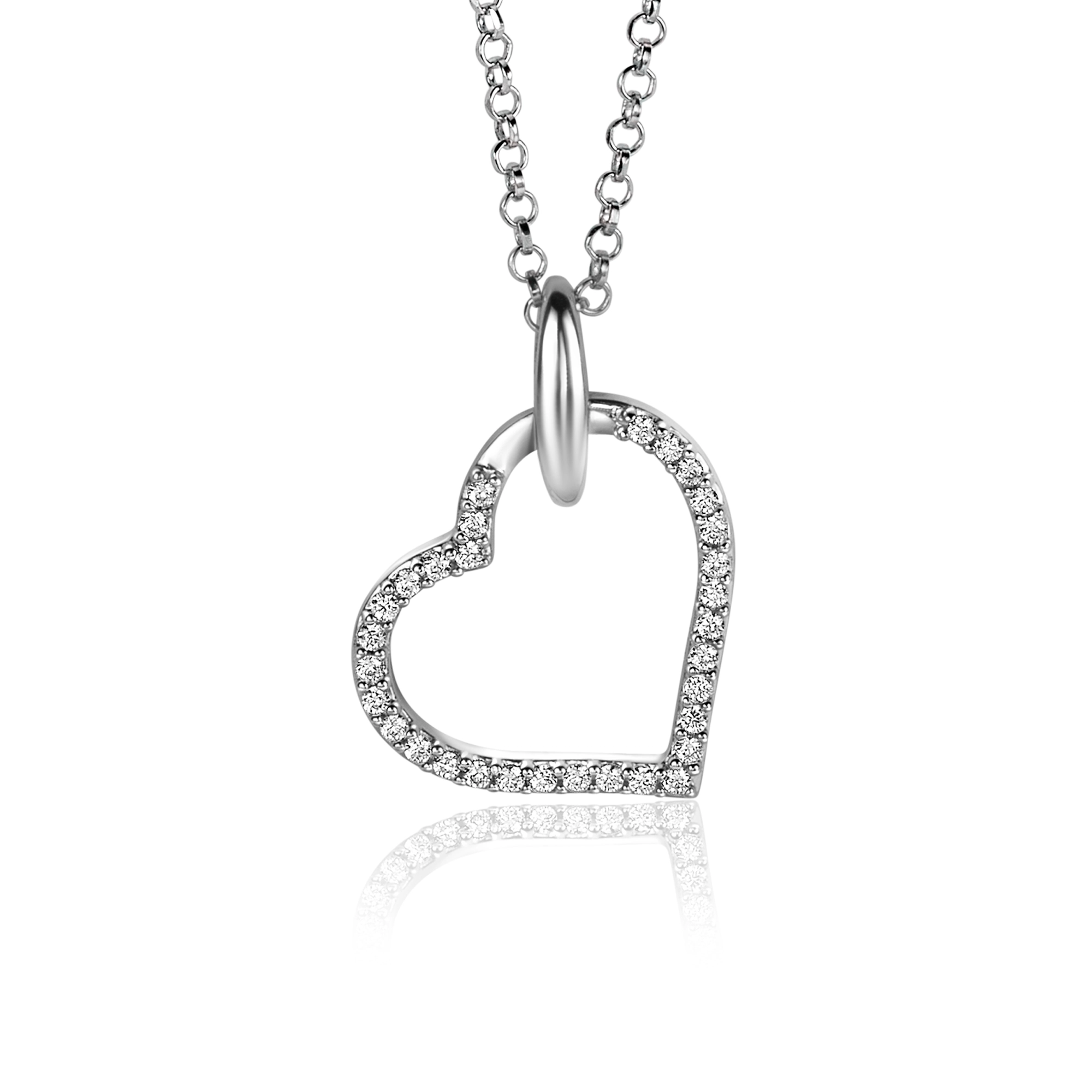 ZINZI zilveren hanger open hart met zirkonia's-1