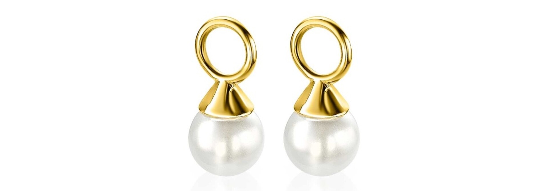 ZINZI zilveren creoolhangers geel vergulde witte parel 6mm