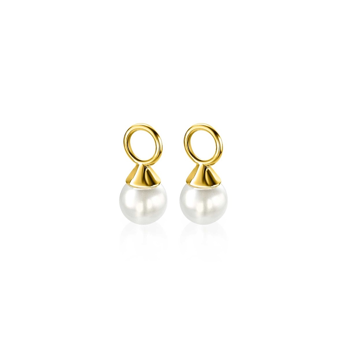 ZINZI zilveren creoolhangers geel vergulde witte parel 6mm-1