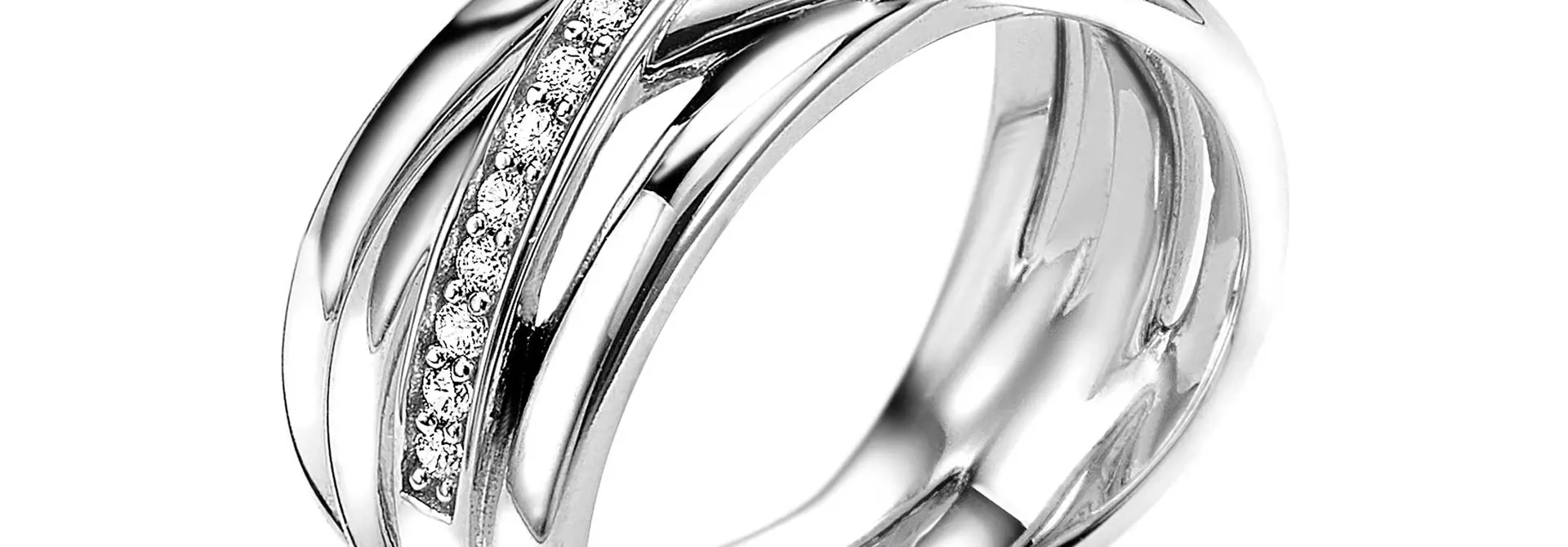 ZINZI zilveren ring cross-over 1xrij zirkonia's maat 54