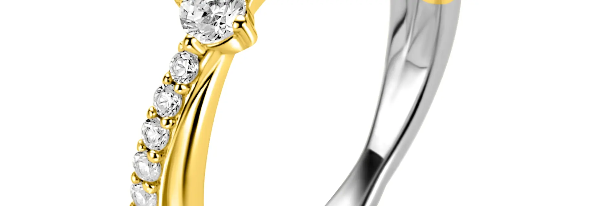 ZINZI zilveren ring geel verguldecross-over met zirkonia's maat 54