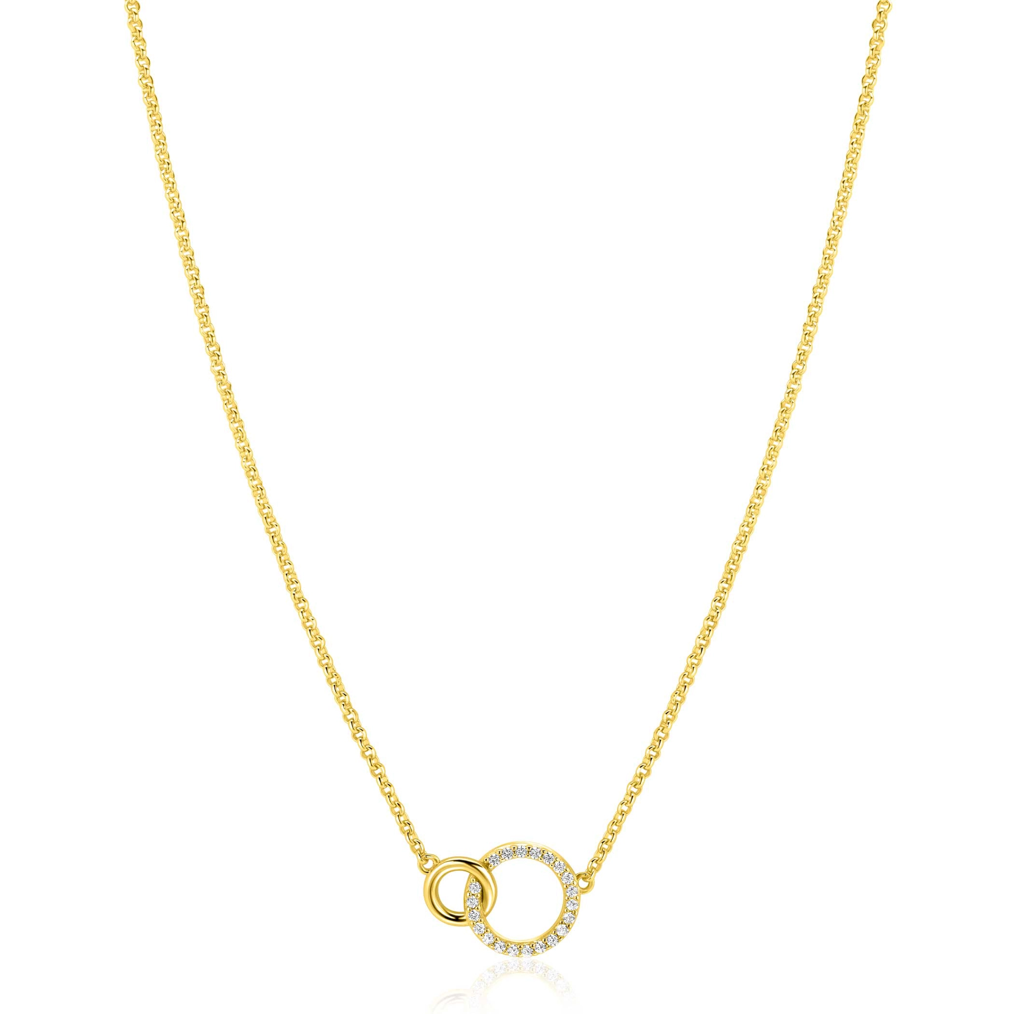 ZINZI zilverengg.verg.collier2 ronde vormen in elkaar 1xzirc-1