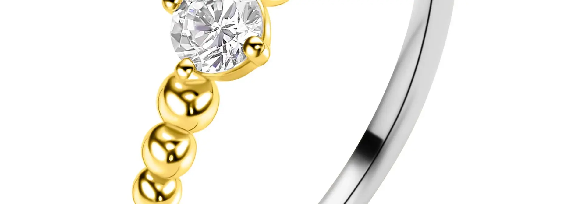ZINZI zilveren ring geel verguldebolletjes en zirkonia maat 54