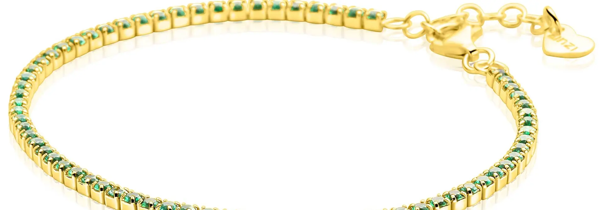 ZINZI zilveren tennisarmband geel vergulde groene zirkonia 2.1mm