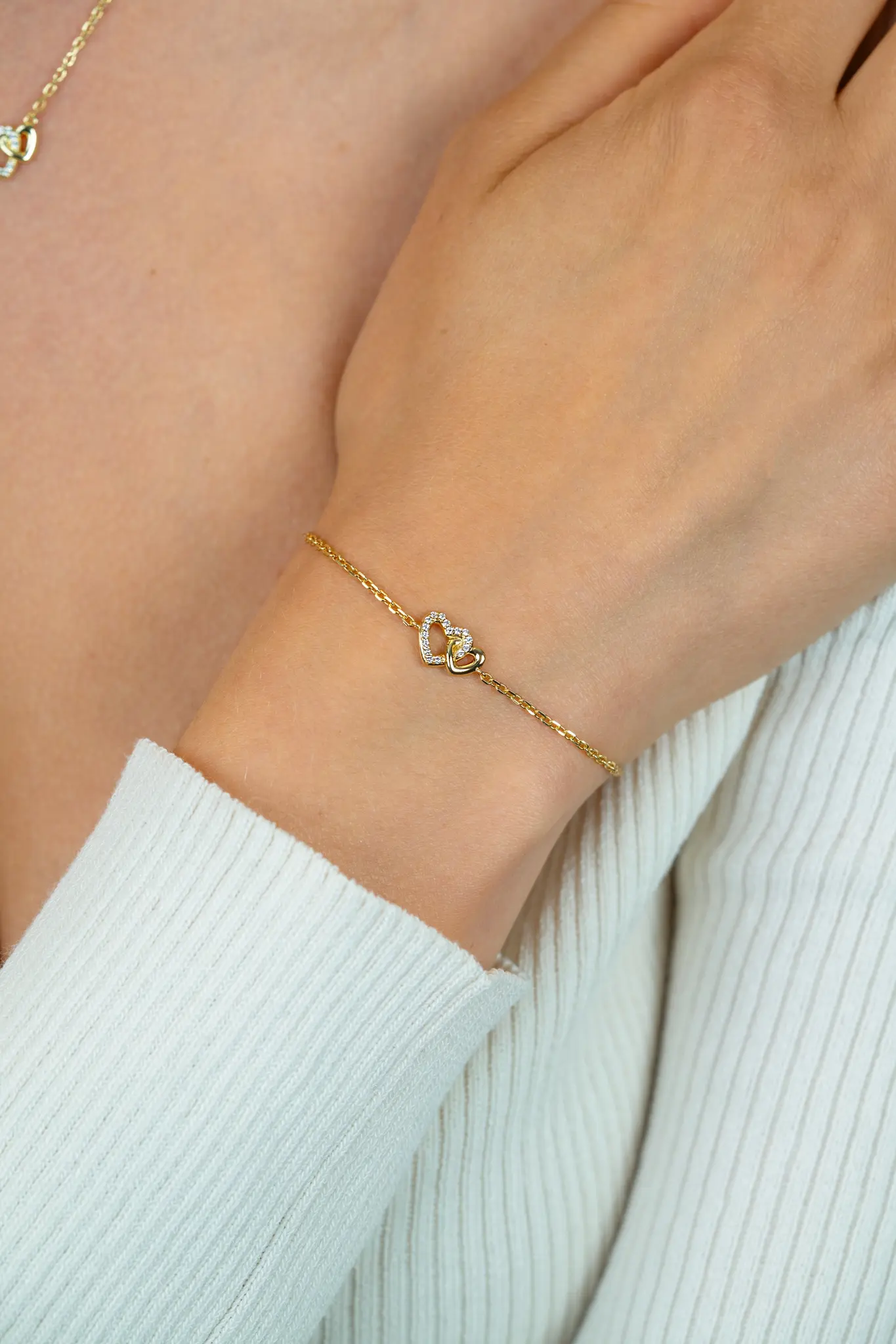 ZINZI zilverenarmband geel vergulde2 harten verbonden 1xzirc-2